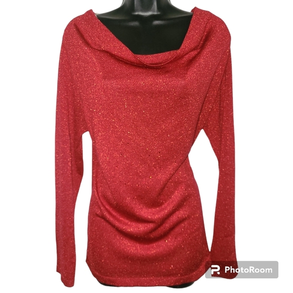Red and Silver scoop neck Jones New York top 0x - Picture 1 of 4